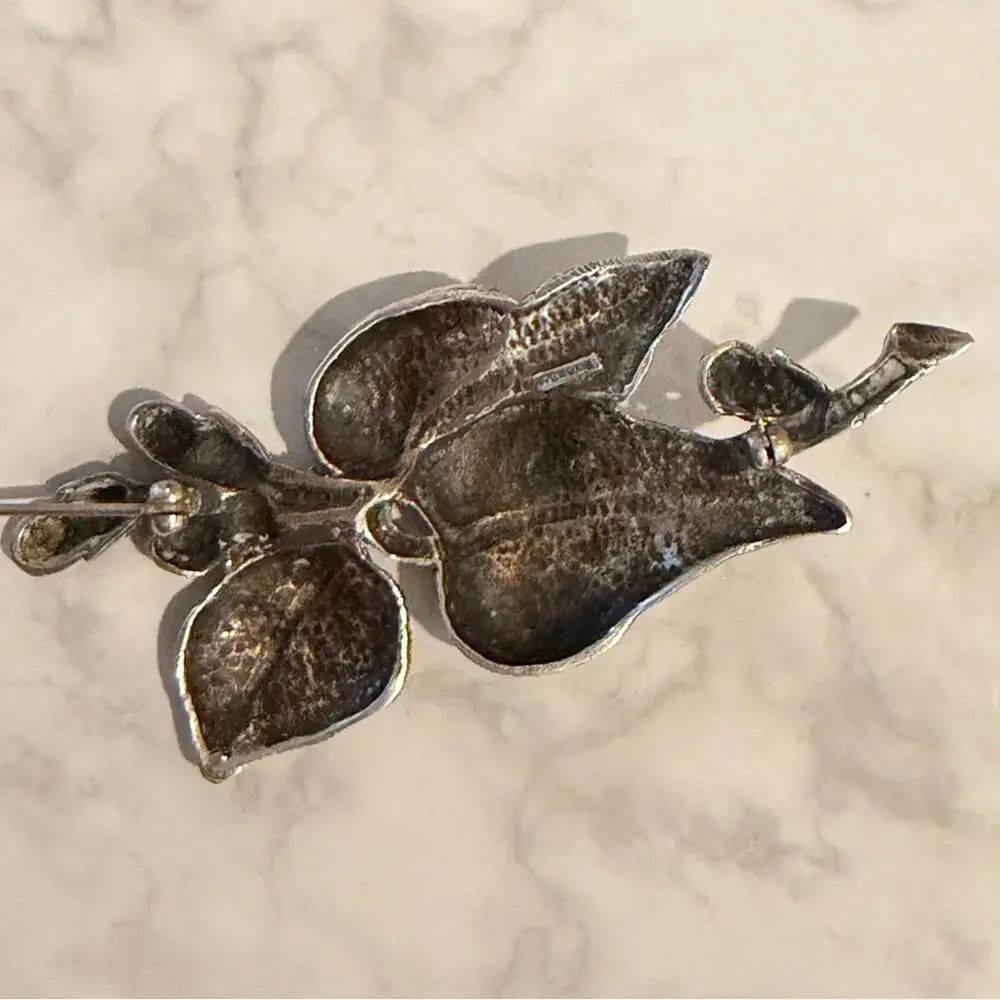 Vintage sterling silver leaves and stems Brooch